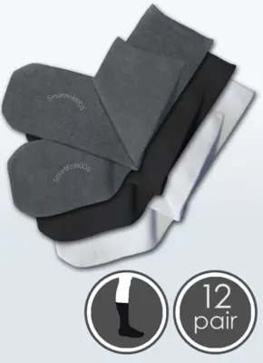 SmartKnit sømløse strømper til børn, 12 par sort/hvid/grå