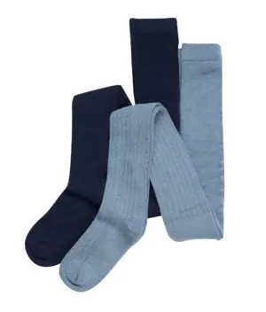 Minymo strømpebukser med uld  og viscose 2-pak, blå/navy