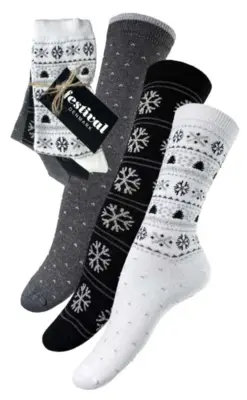 Festival julestrømper 3-pak, grå, sort og hvid m glimmer