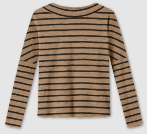 By Basics 4025 bluse med vidde og turtleneck i merinould, camel/ coffee stribet