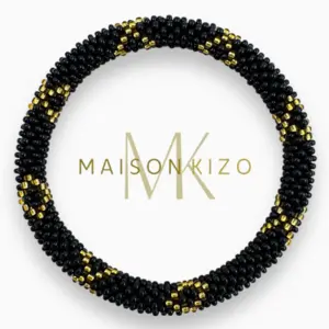 Maison Kizo Nepal armbånd af glasperler, #03 sort og guld