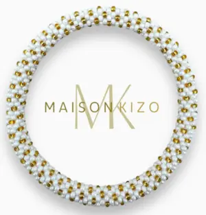 Maison Kizo Nepal armbånd af glasperler, #01 hvidt og guld