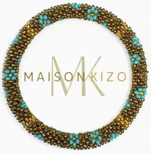 Maison Kizo Nepal armbånd af glasperler, #02 gyldent og tyrkis