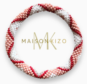 Maison Kizo Nepal armbånd af glasperler, #04 rosa, rød, hvid