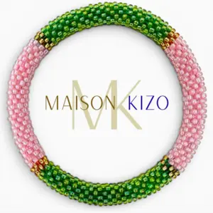 Maison Kizo Nepal armbånd af glasperler, #04 lyserød og grøn