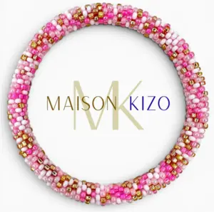 Maison Kizo Nepal armbånd af glasperler, #05 lyserød og guld