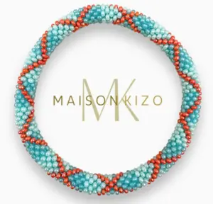 Maison Kizo Nepal armbånd af glasperler, #10 tyrkis og rød