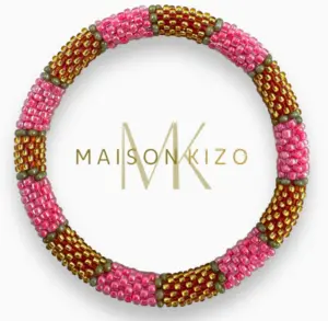 Maison Kizo Nepal armbånd af glasperler, #05 lyserød og guld