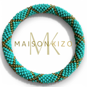 Maison Kizo Nepal armbånd af glasperler, #10 turkis og guld