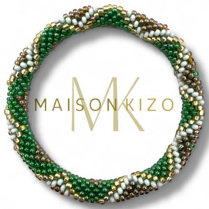 Maison Kizo Nepal armbånd af glasperler, #09 grøn, hvid, guld