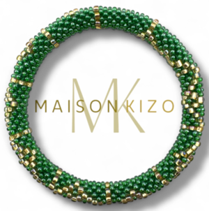 Maison Kizo Nepal armbånd af glasperler, #09 grøn og guld
