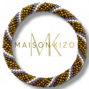 Maison Kizo Nepal armbånd af glasperler, #02 gyldent og hvidt