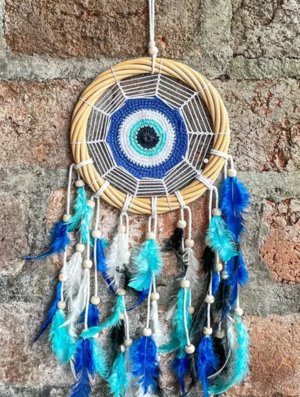 Drømmefanger naturring og hæklet midte, "øje"