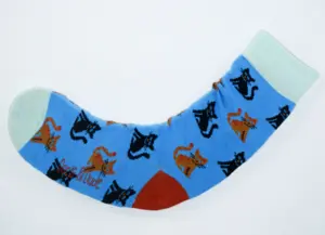 Doris & Dude strømper i bambus/øko bomuld, blå med katte