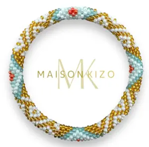 Maison Kizo Nepal armbånd af glasperler, #09 guld, blå og hvid
