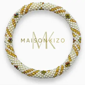 Maison Kizo Nepal armbånd af glasperler, #01 hvidt og guld