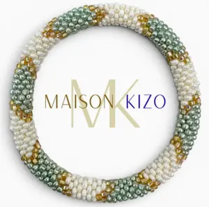 Maison Kizo Nepal armbånd af glasperler, #01 hvid, mint og guld