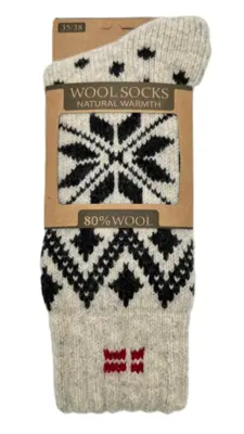 Woolwear of Scandinavia ragsokker 80% uld, offwhite med flag