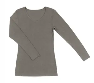 Joha Sara uld/silke bluse med v-hals, brun meleret