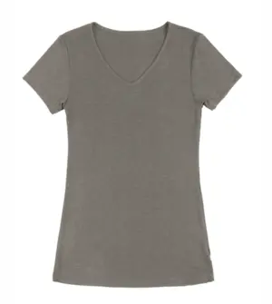 Joha Sara uld/silke t-shirt med v-hals, brun meleret