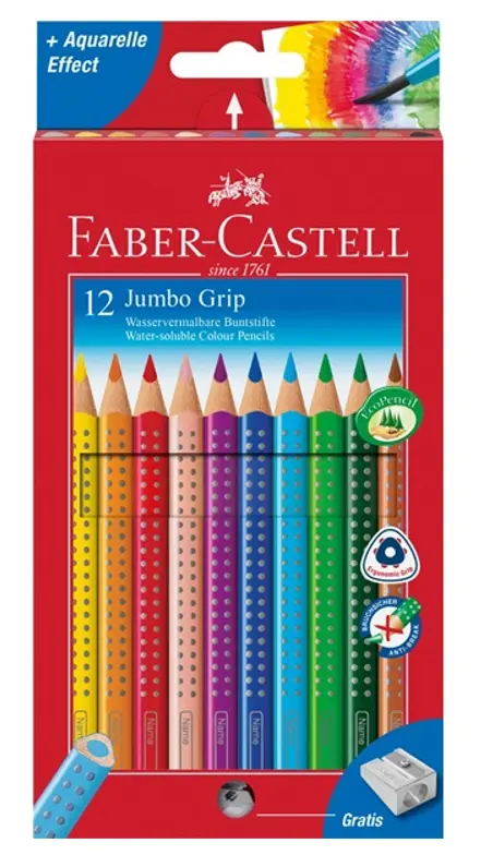 blik forstørrelse Mælkehvid Faber-Castell farveblyanter jumbo grip, 12 stk