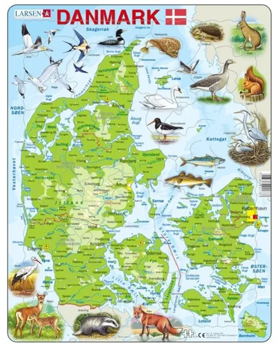 Larsen puslespil Danmarkskort, 66 brikker