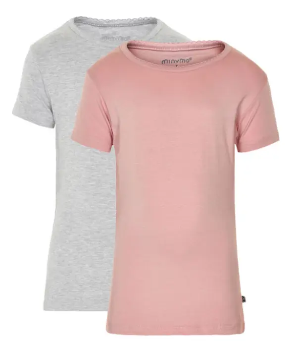 Minymo t-shirts 2 stk, rosa og lysegrå