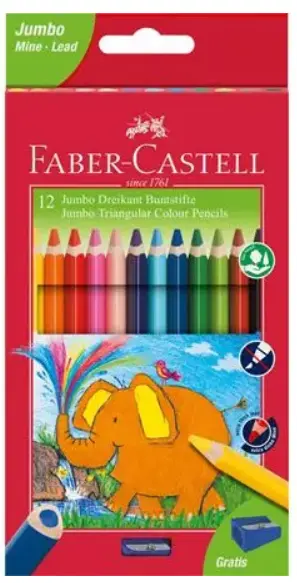 Faber-Castell Jumbo farveblyanter trekantet, 12 stk + spidser