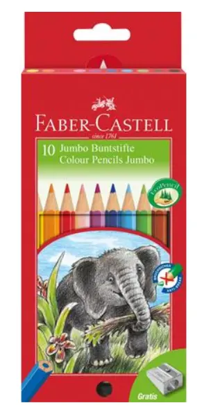 Faber-Castell Jumbo farveblyanter 6-kantet, 10 stk + spidser