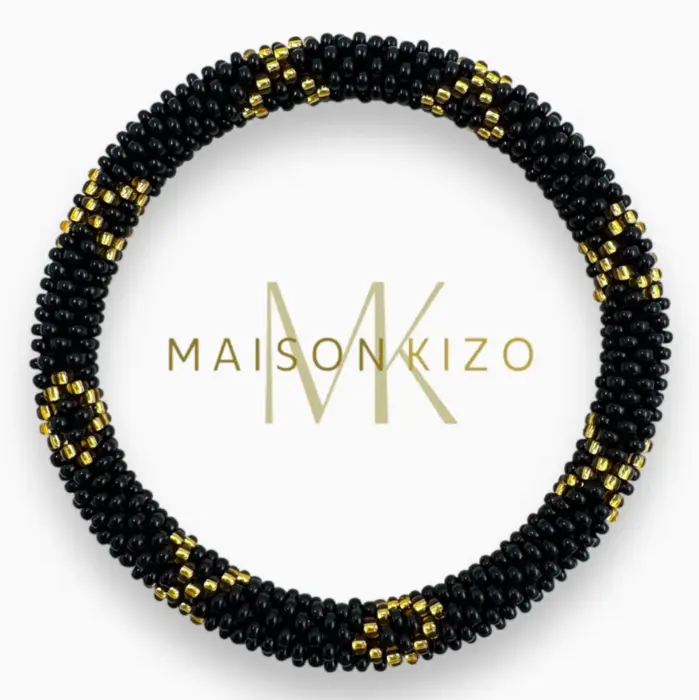 Maison Kizo Nepal armbånd af glasperler, #03 sort og guld