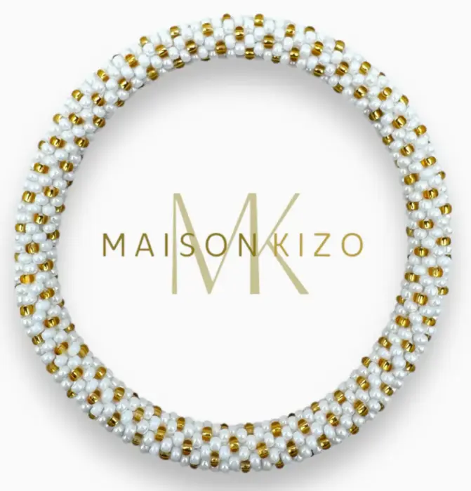 Maison Kizo Nepal armbånd af glasperler, #01 hvidt og guld