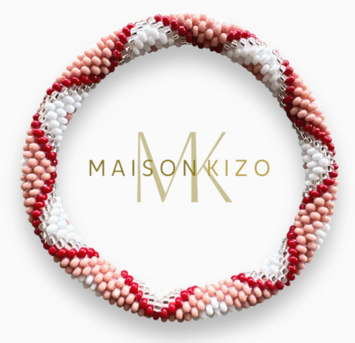 Maison Kizo Nepal armbånd af glasperler, #04 rosa, rød, hvid