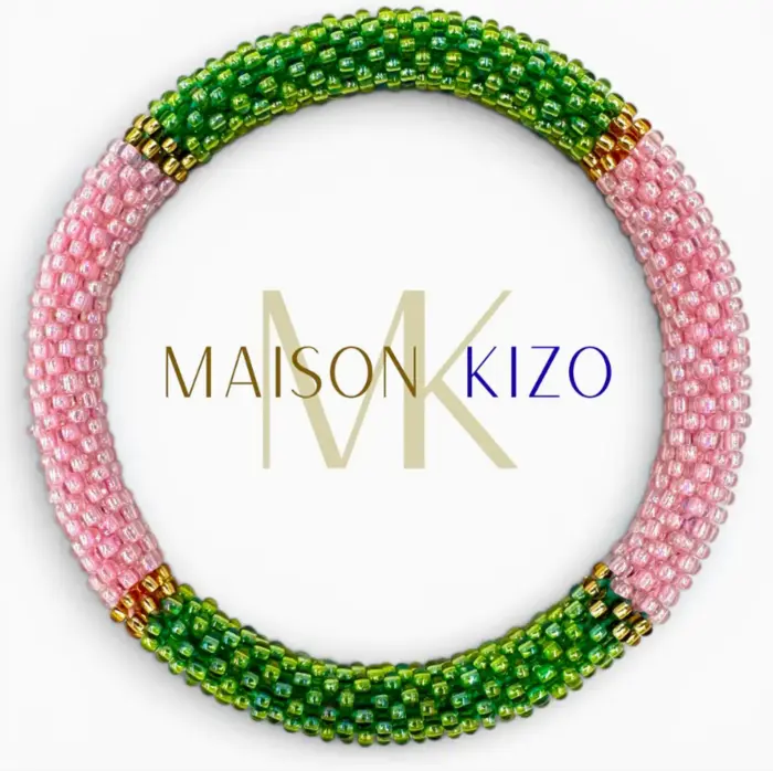 Maison Kizo Nepal armbånd af glasperler, #04 lyserød og grøn