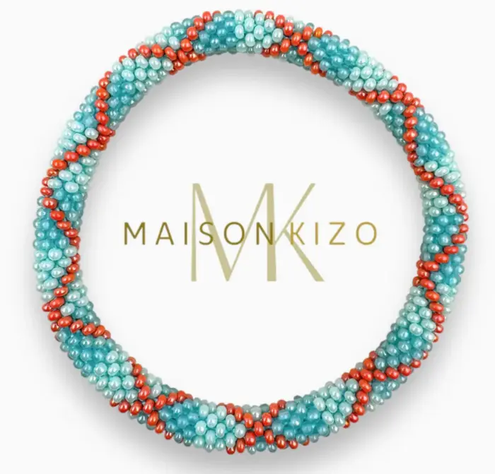 Maison Kizo Nepal armbånd af glasperler, #10 tyrkis og rød