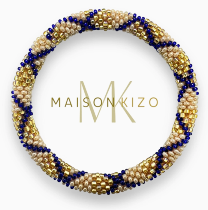 Maison Kizo Nepal armbånd af glasperler, #07 mørkeblå og gylden
