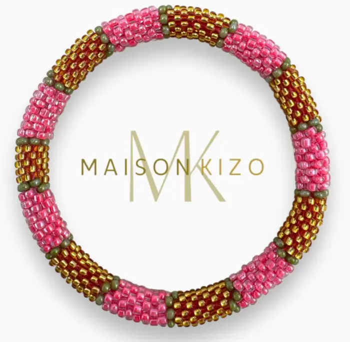 Maison Kizo Nepal armbånd af glasperler, #05 lyserød og guld