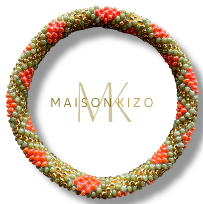 Maison Kizo Nepal armbånd af glasperler, #08 koral, aqua og gylden