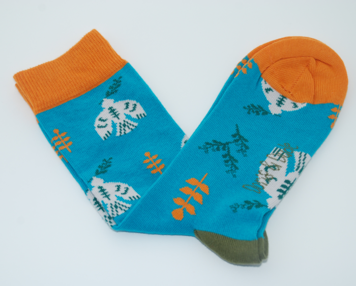 Doris & Dude strømper i bambus/øko bomuld, petrol med due