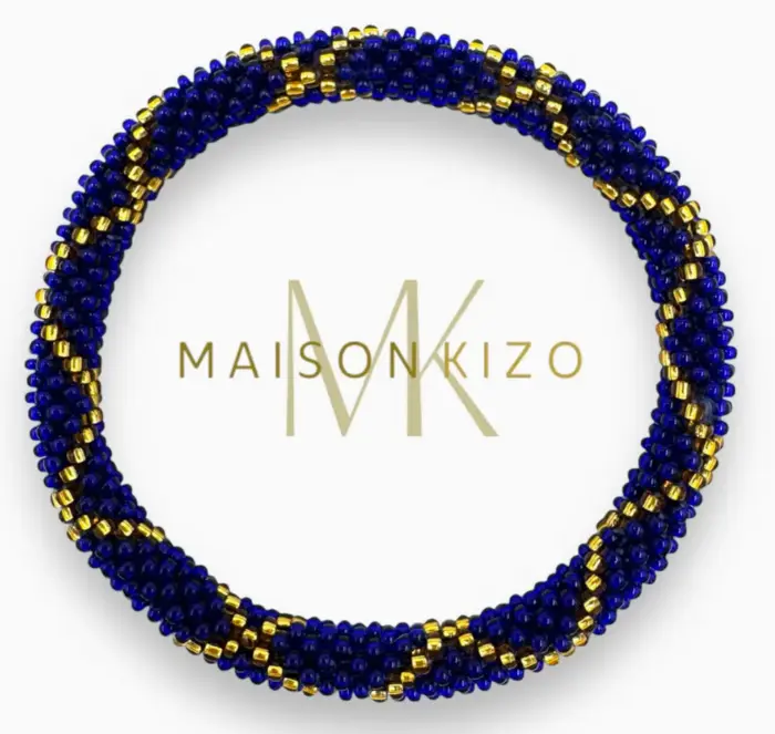 Maison Kizo Nepal armbånd af glasperler, #07 blåt og guld