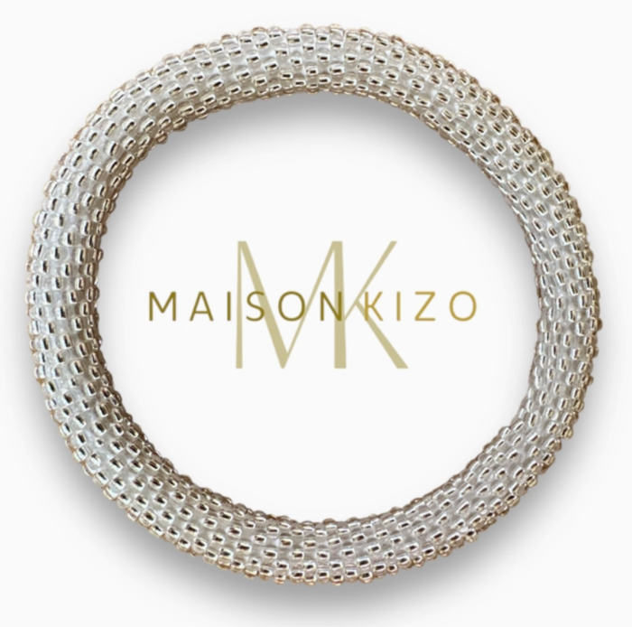 Maison Kizo Nepal armbånd af glasperler, #01 sølv