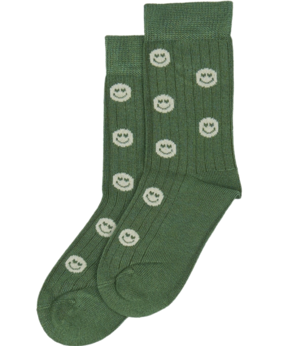 Minipop bambusstrømper motiv, smiley grøn