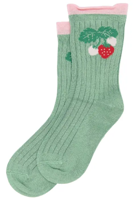 Minipop bambusstrømper frill, frosty green med jordbær