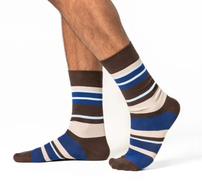 Living Crafts øko herrestrømper, 2 par brun/striber