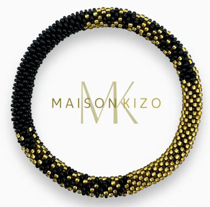 Maison Kizo Nepal armbånd af glasperler, #03 sort og guld