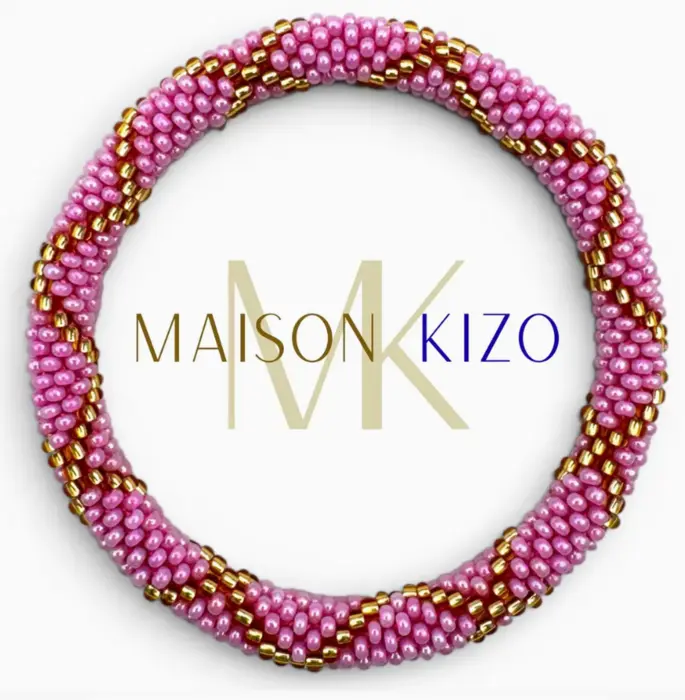 Maison Kizo Nepal armbånd af glasperler, #05 lyserød og guld
