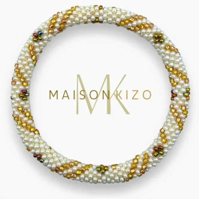 Maison Kizo Nepal armbånd af glasperler, #01 hvidt og guld