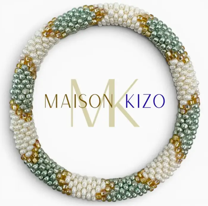 Maison Kizo Nepal armbånd af glasperler, #01 hvid, mint og guld