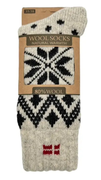 Woolwear of Scandinavia ragsokker 80% uld, offwhite med flag