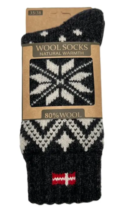 Woolwear of Scandinavia ragsokker 80% uld, koksgrå med flag