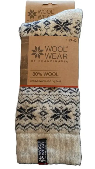Woolwear of Scandinavia ragsokker 80% uld, lysegrå snefnug